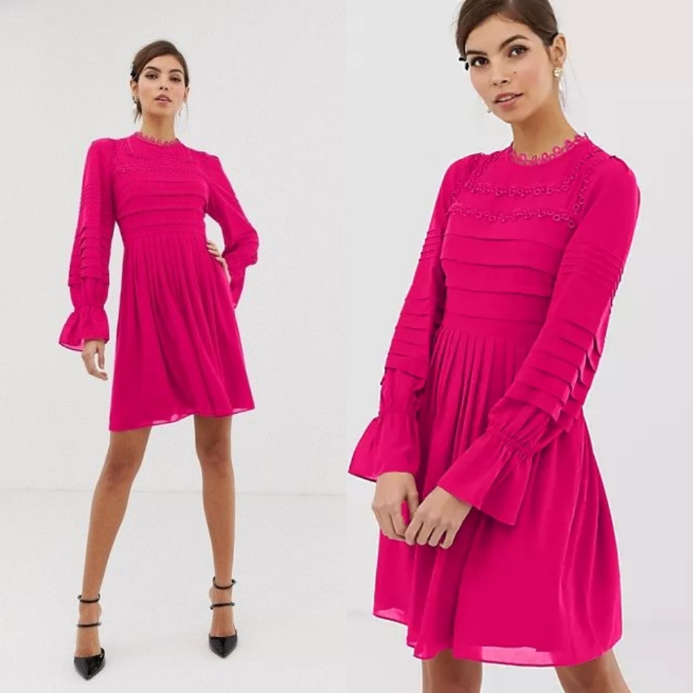 Ted Baker Arrebel Lace Trim Dress Embroidered